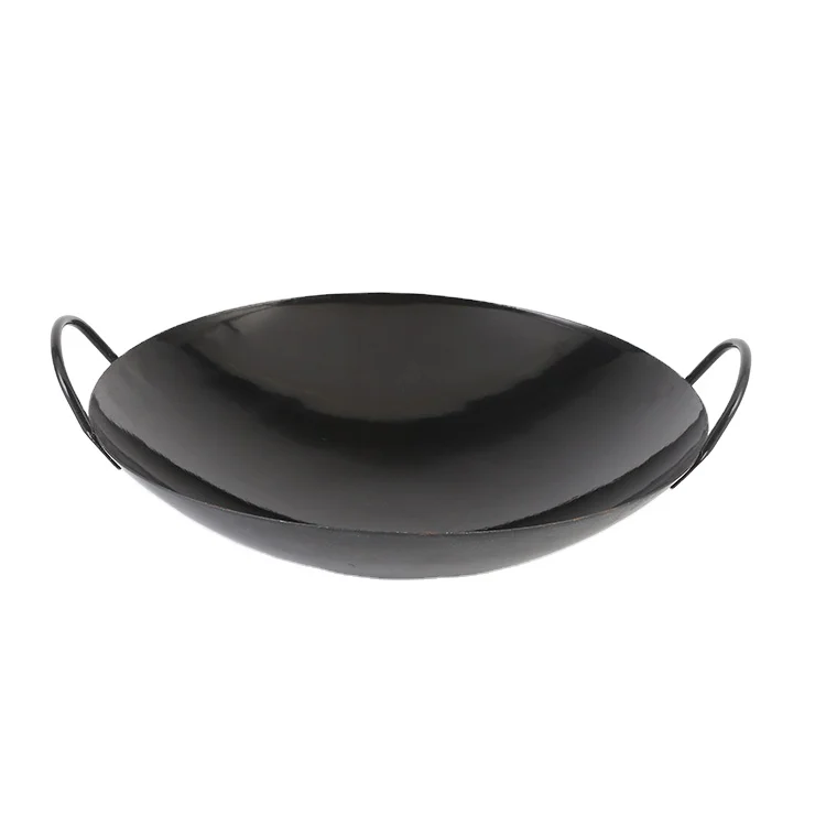 Black round double handle cooking wok good sale carbon steel wok chinese wok pan for cooking