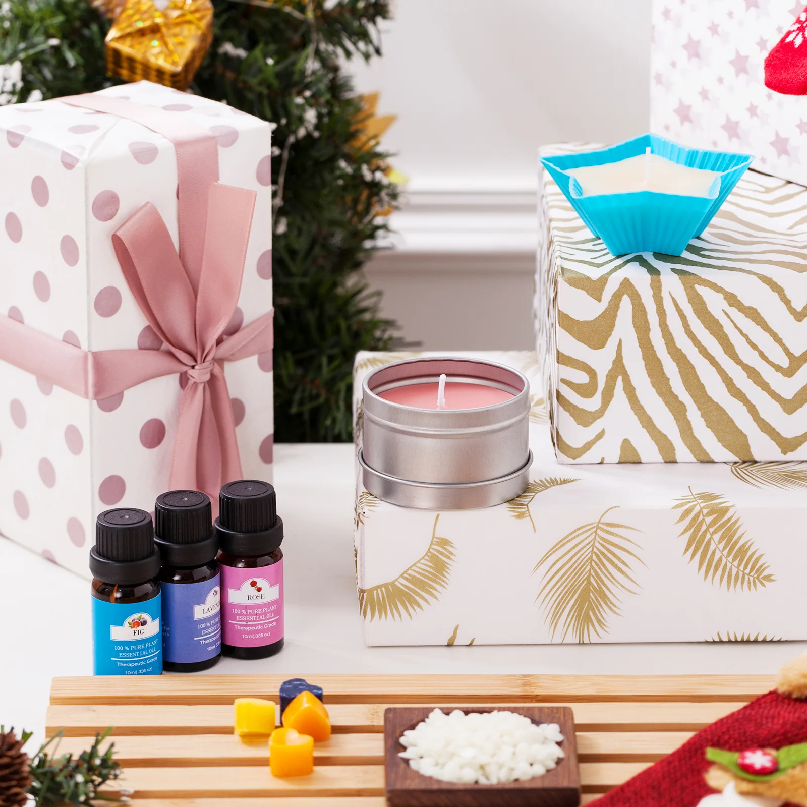 Supplies Christmas Gift Set DIY Beeswax Candle Making Kit Candle Making Kit for Business with Fragrance Oil  Wicks Metal Pot