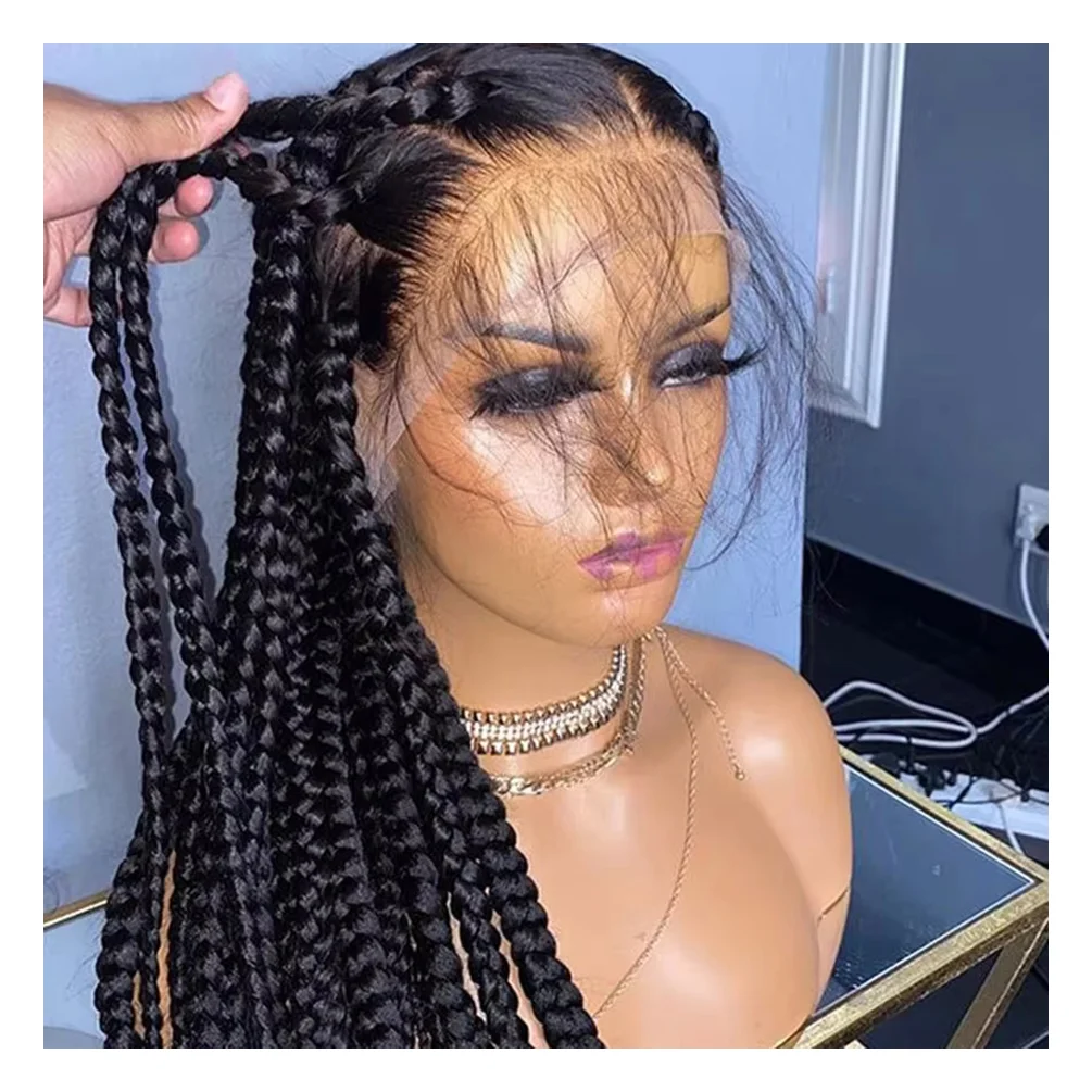 Wholesale Glueless Braid Wig Vendors Full Lace Braided Wigs Human Hair Transparent Cornrow Braided Lace Front Wig For Women