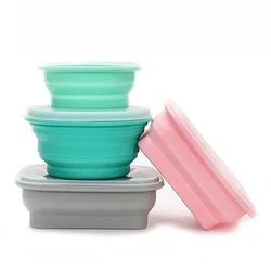 Wholesale Eco Friendly Air Tight Tiffin Lunch Box Set For Kids Collapsible Takeaway Silicone Food Container