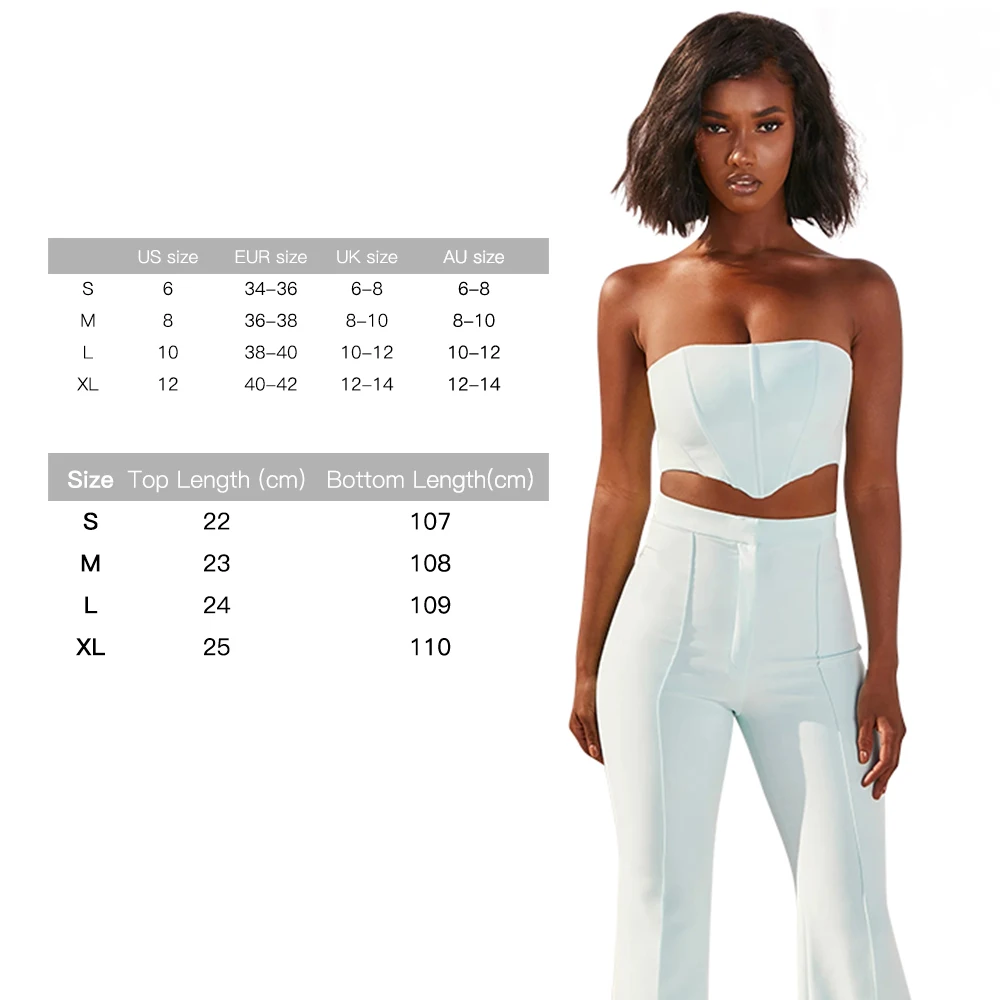  JillPeri Strapless Corset Crop Top and Flare Pants Sets Solid High Waist Women Sexy Outfit Elegant Casual Legging 2 Piece
