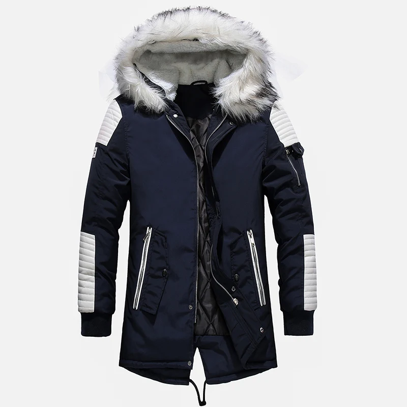 
Wholesale Mens Winter Parkas Coats Fashion Mid Long Padded Warm Coat with Big Fur Hood 
