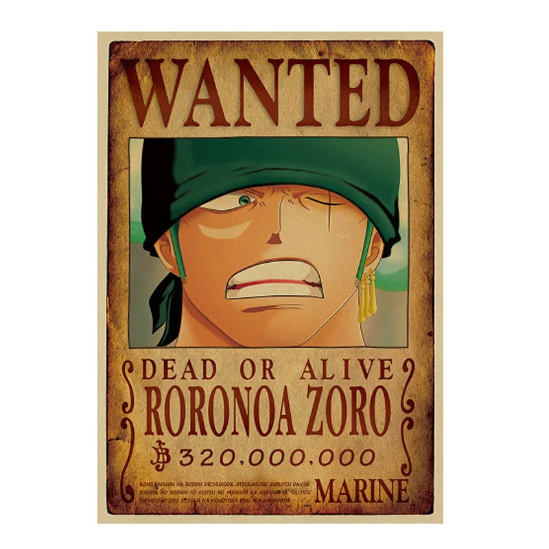 Custom LUFFY Roronoa Zoro Series Cartoon Placard Home Decoration poster Retro Kraft Paper Paperboard Printing