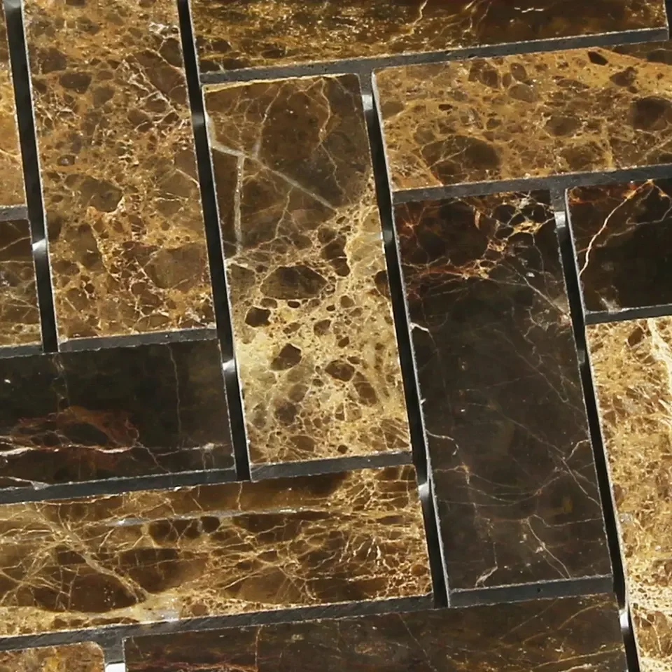 Dark Emperador new design for wall decoration Polished Herringbone interlocking marble mosaic tile