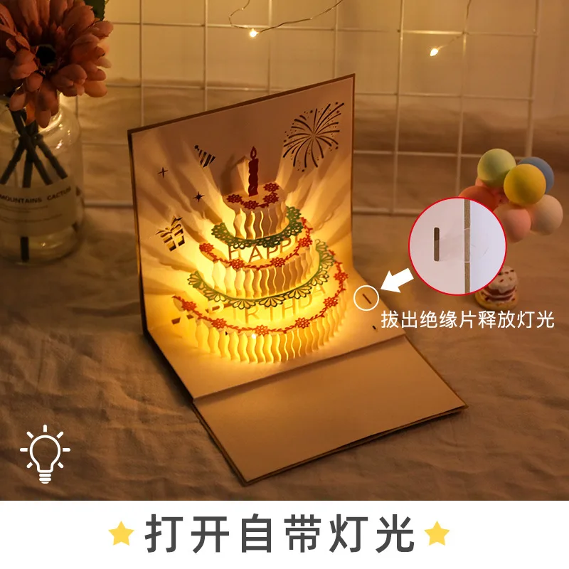 Birthday Card Sound Recording,3D Pop Up Cake Card,Singing and Glowing Happy Birthday Cake Greeting Cards