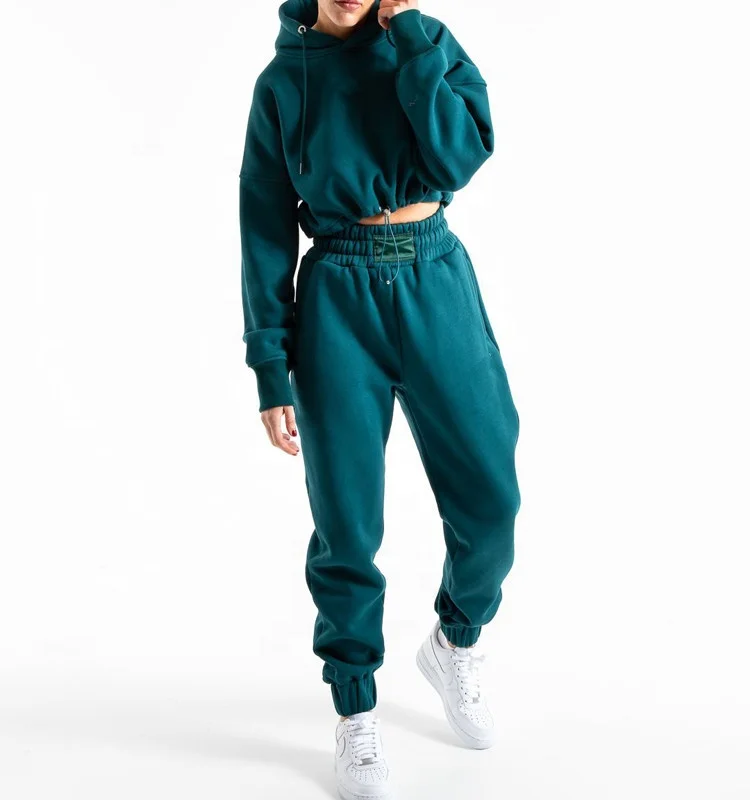 Sustainable Wholesale Spring Ladies Crop Top Drawstring Hoody Fitness Cropped Top Hoodie Set Women