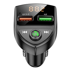 Беспроводной FM-радиопередатчик Bluetooth Автомобильный MP3-плеер QC3.0 зарядное устройство USB Обнаружение напряжения аккумулятора с U-диском режимами
