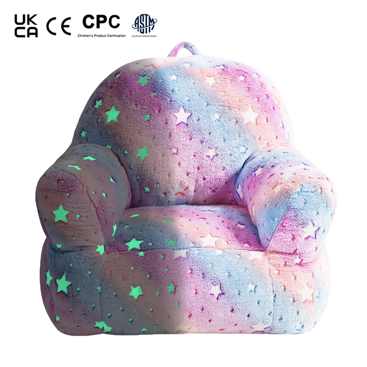 Custom New Type  Loveseat Luminous Lightweight Polyester Mini Sofa Armrest Chair Glow in The Dark Kids Sofa Bean Bag Chair for K