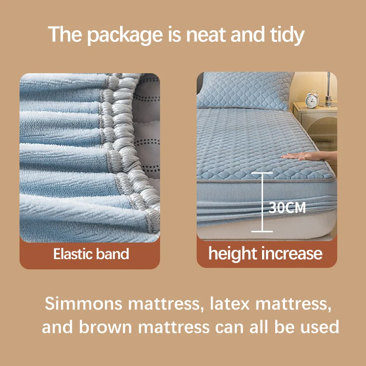Velvet Soft Fluffy Waterproof Noiseless Fitted Flannel Sheet Milk Velvet Checkered Bedding Mattress Cover with Deep Pocket