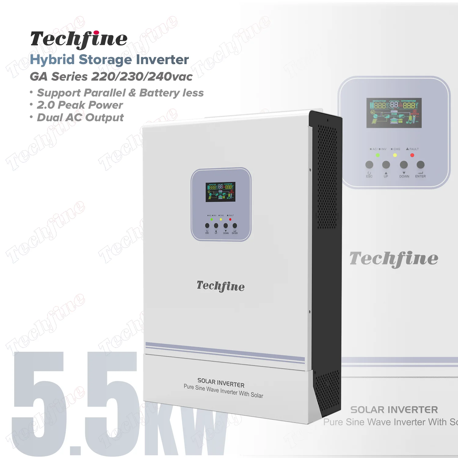 Techfine Source factory 5kw 5.5kw hybrid inverter 5000va 48v mppt 5kva 5000w off grid hybrid inverter