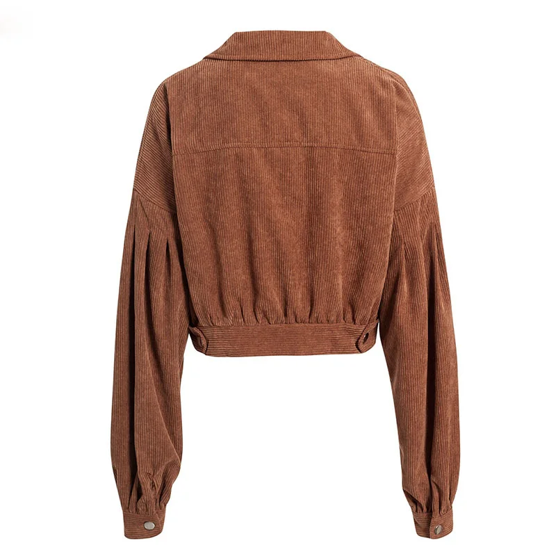 Casual corduroy buttons bomber long sleeve crop top jackets women Spring office lady solid coat female lapel short jackets