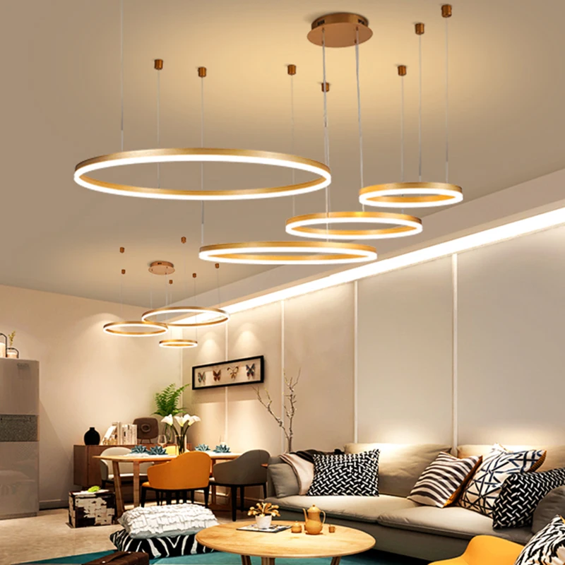  Nordic Decorative Circular Led Hanging Ring Light Aluminum Gold Kitchen Dining Room Round Indoor Modern