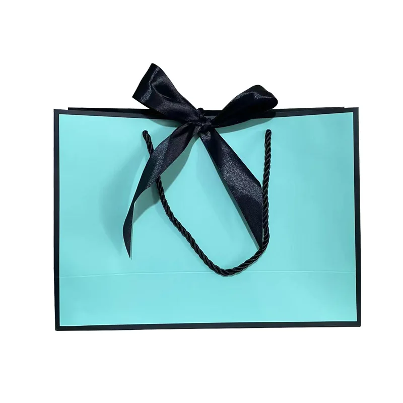 Latest new arrival silk screen printing logo ivory board gift clothing shopping custom paper bag with ribbon