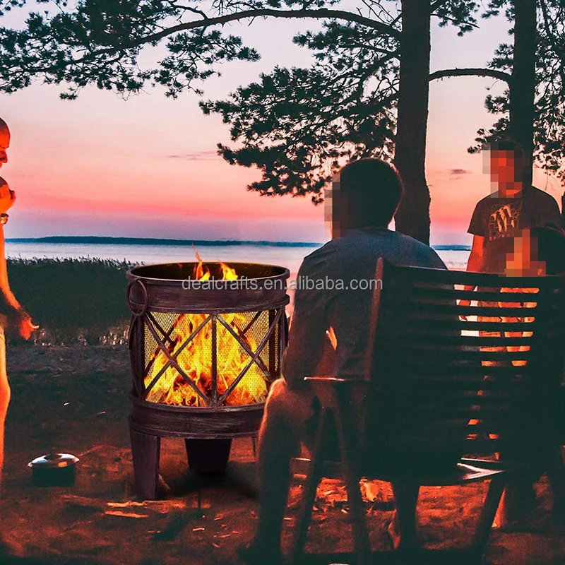 Fire Pit Outdoor Wood Burning Cast Iron  Heater Log Charcoal Burner Round Camping Outside Patio Backyard Deck