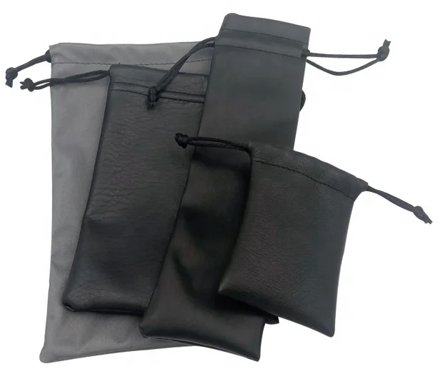 High Quality Custom LOGO Black PU Leather Bags with Rope for Jewelry Gift Shopping Packaging Drawstring Pouch