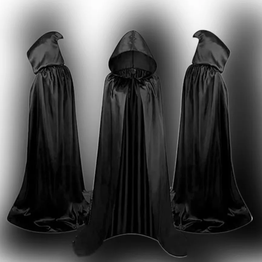 Halloween Vampire Cape Cosplay Devil Costume Unisex Long Black Hooded Cape