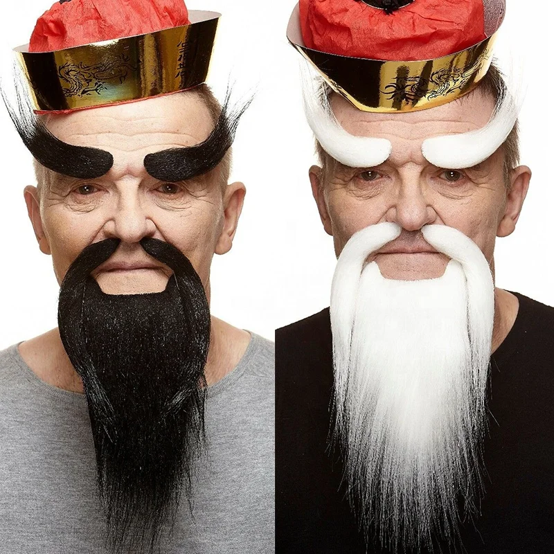 Chinese Shaolin Monk Beard Mustache and Eyebrows Self Adhesive Facial Fake Hair Party