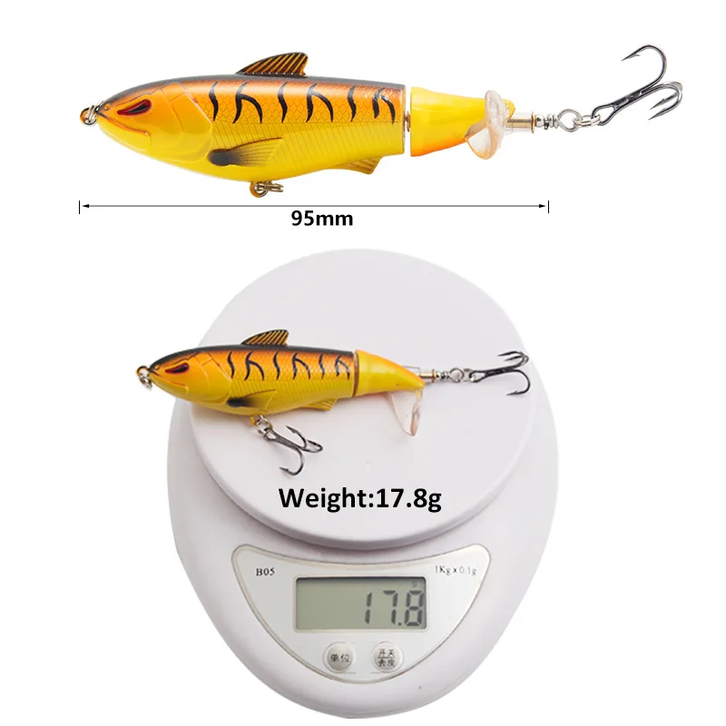 17g/105m Whopper Popper Fishing Lure For Carp Pike Topwater Floating Double Propeller Soft Rotating Tail Hard Bait Bass Swimbait