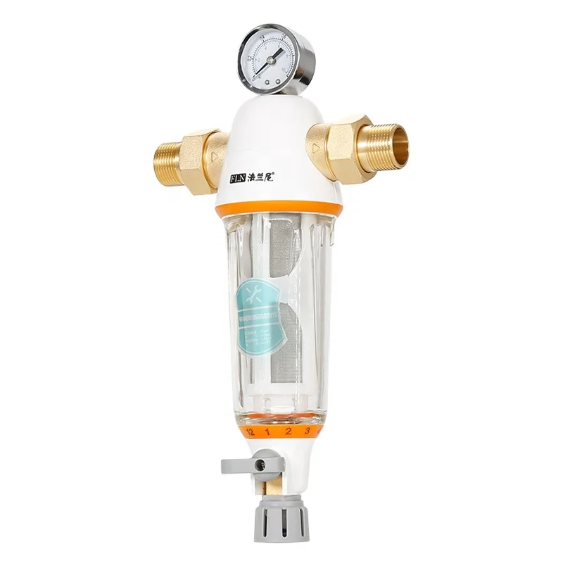 Household tap water automatic backwash Pre-filter 316 stainless steel water filter system with pressure gauge big flow 3L/H