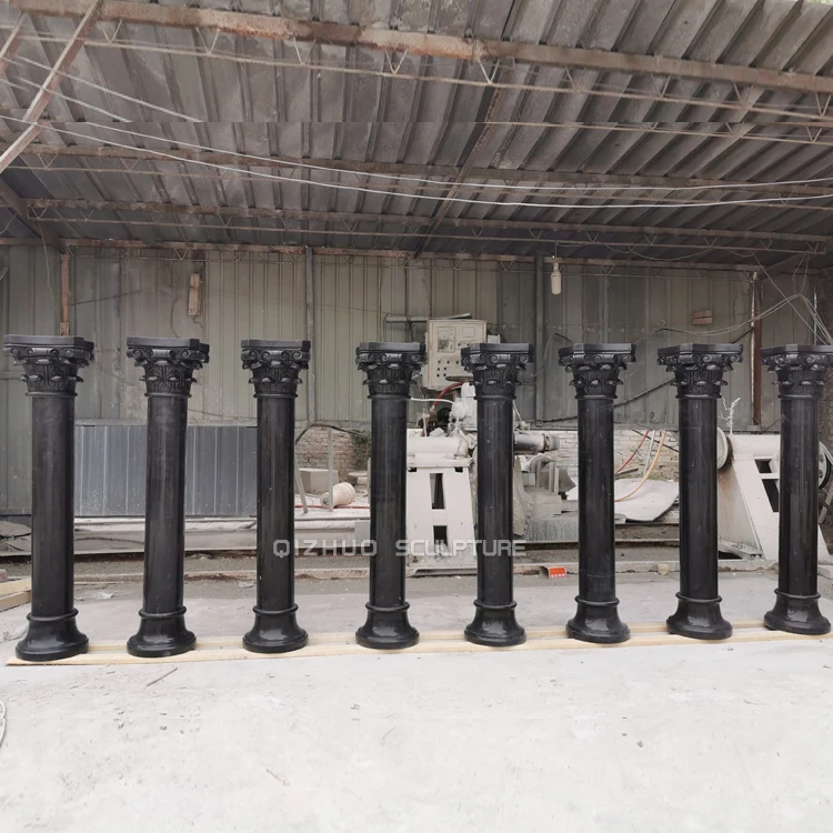 Building Material House Villa Decorative Natural Black Marble Roman Pillar Stone Gate Column for sale