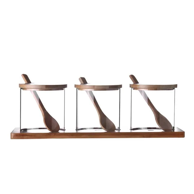 Wholesale bamboo glass storage jar modern for home kitchen spices storage with bamboo lid