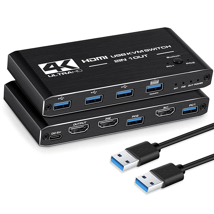 HDMI KVM Switch, 4K@60Hz USB Switch 2x1 HDMI2.0 Ports + 4X USB KVM Ports, Share 2 Computers to one Monitor