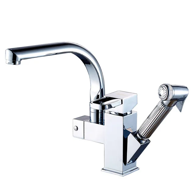 Kitchen Faucet Chrome Led Pull Out Kitchen Tap Hot&Cold Mixer Tap 2 Waterway 360 Swivel Deck Mounted torneira de cozinh