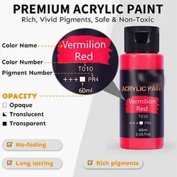 Acrylic Paint Set 48 Colors 2 oz/Bottle with 12 Art Brushes Art Supplies for Painting Canvas Wood Ceramic & Fabric Rich Pigment