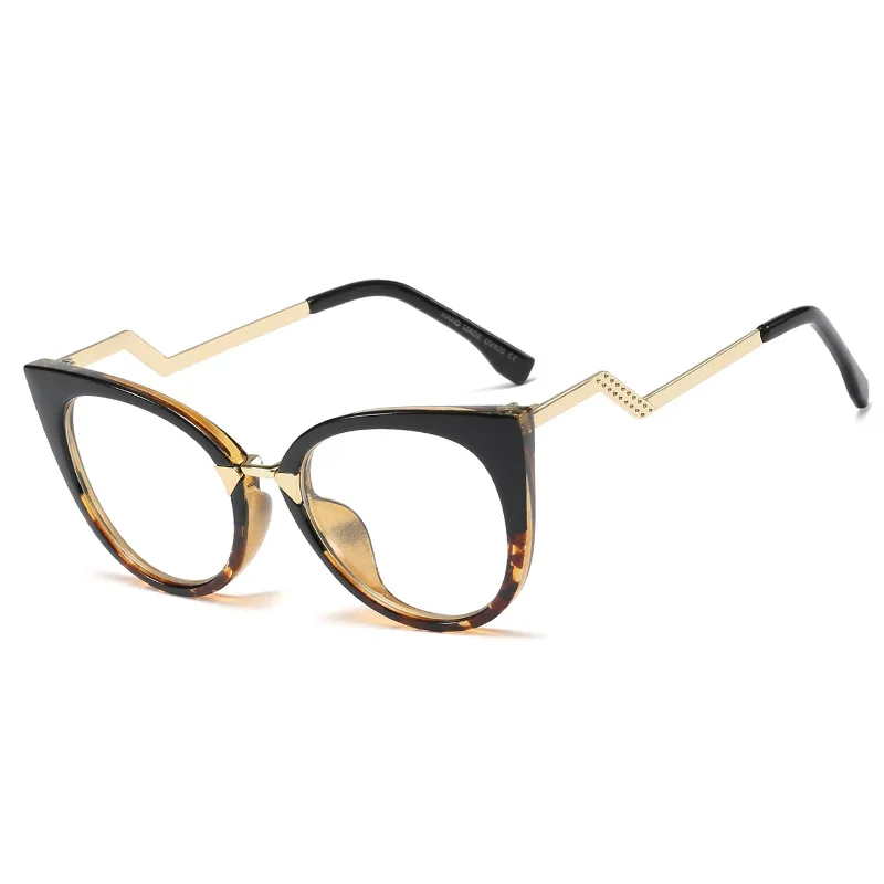 97398Stylish large frame personality anti-blue Light glasses TR90 true film dazzling plain glass frame cat eye optical eyewear