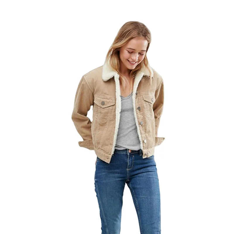 KY распространения воротником на пуговицах; placket функциональные карманы шнур зимняя Вельветовая куртка для женщин с из искусственного меха в камень