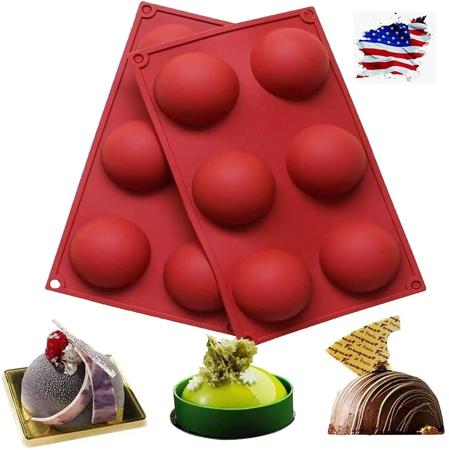 Food Grade Silicone Large 6-Cavity Semi Sphere Silicone Mold Baking Mold for Making Hot Chocolate Bomb