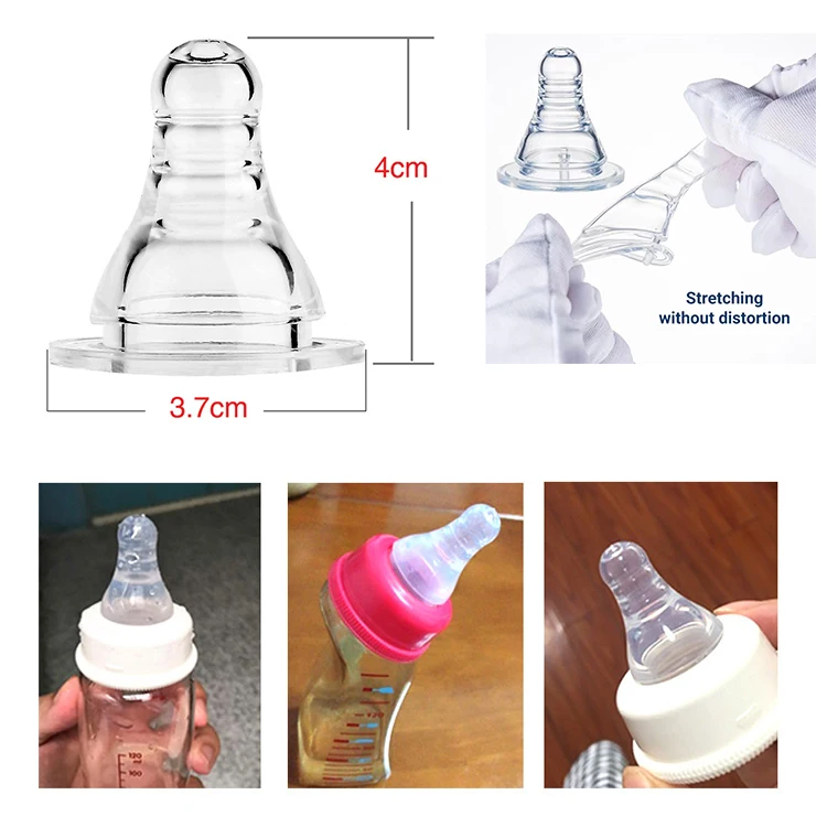 BPA Free Silicone Standard Caliber Neck Teat Soft Silicon Baby Bottle Nipple Liquid Silicone Baby Feeding Soother Pacifier 37MM