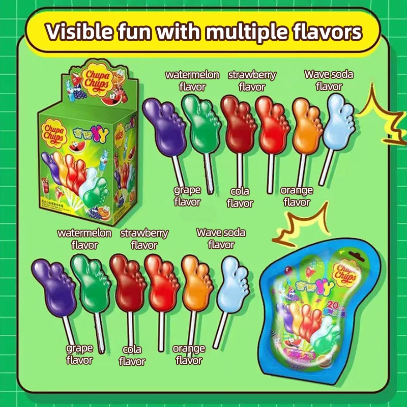 Chinese Snacks Fruit Lollipops Foot Shape Hard Candies healthy exotic bulk sour candy snack wholesale gourmet food candy bar