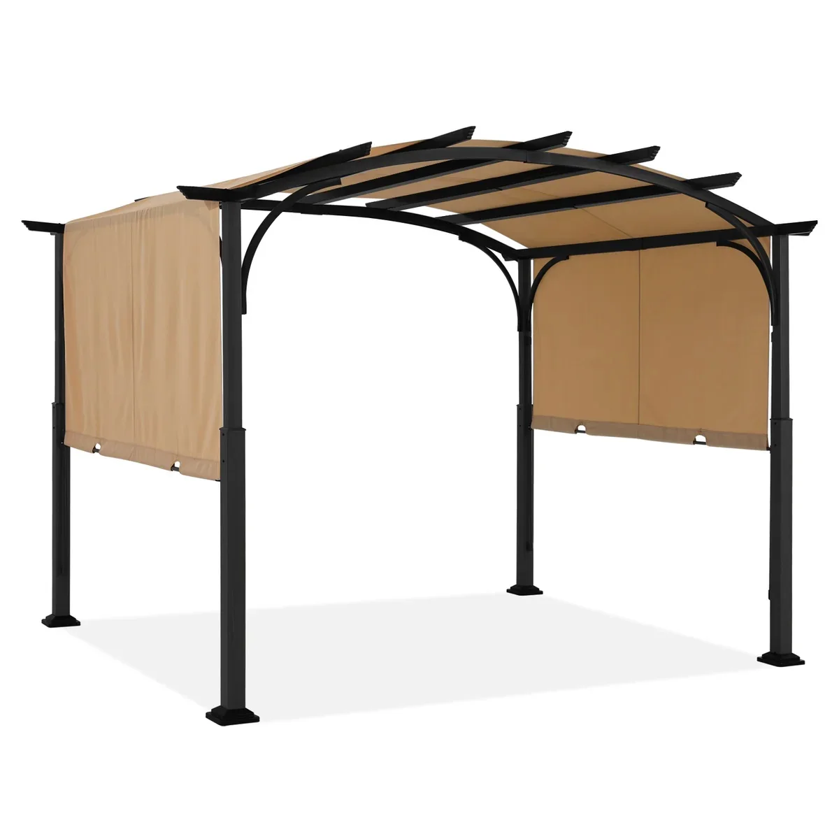 Outdoor Metal Pergola Curved Garden Gazebo with Retractable Sun Protection Canopy