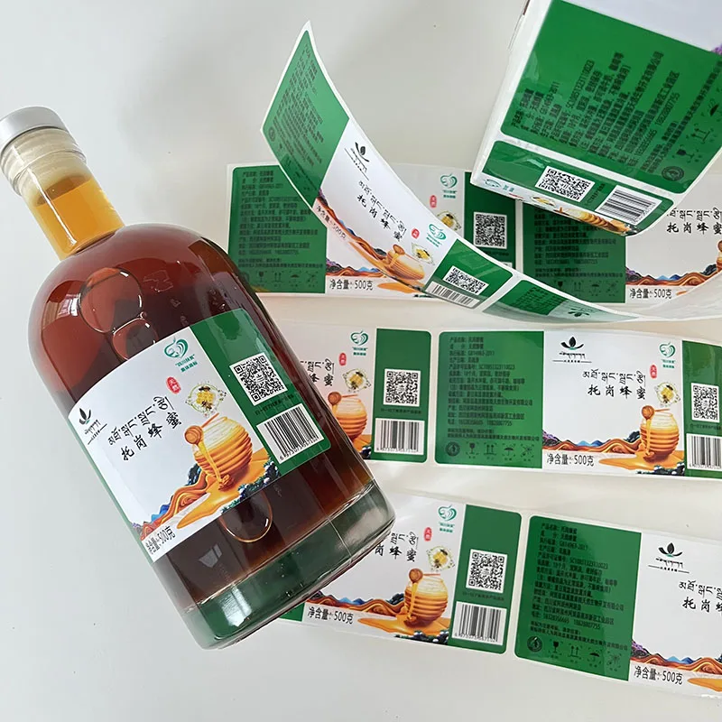 Customized Printed Logo Clear Honey Gloss Jar Labels Waterproof Self Adhesive Vinyl Prometh Cough Syrup Label Sticker Roll