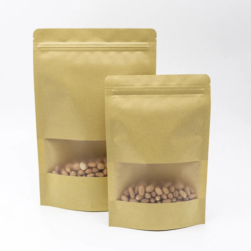 1/8OZ 1/4OZ 1/2OZ Stock Standing Zipper pouch Cereal Snacks Cheap Bread Bags Kraft Bag With Window