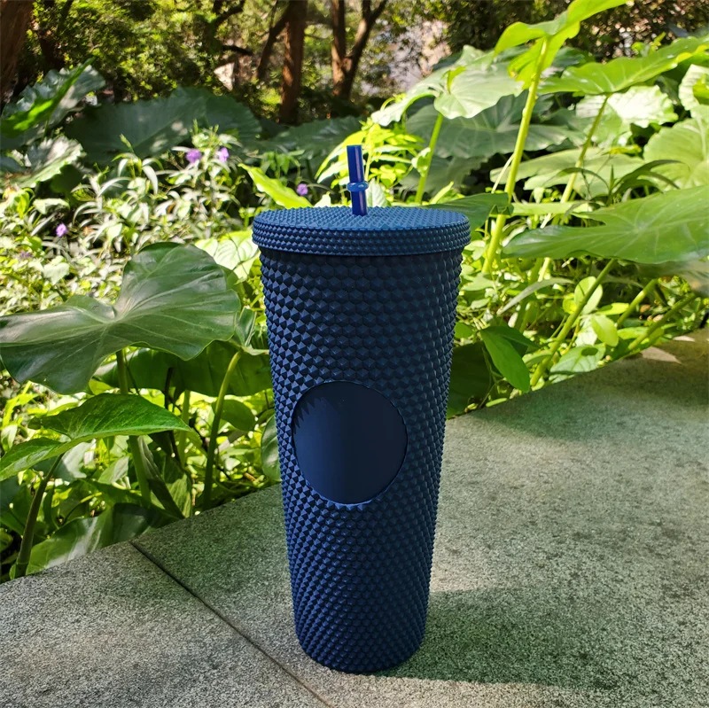 24oz Star Buck Fashion Diamond Radiant Goddess Straw Durian Cup Summer Holiday Cold Cup Tumbler Double Layer Plastic Cup