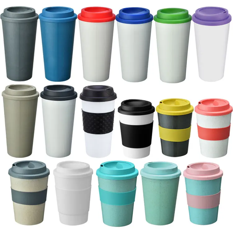 
 Customized Promotional Double Wall Travel Plastic Tumbler Coffee Mug with Lid  