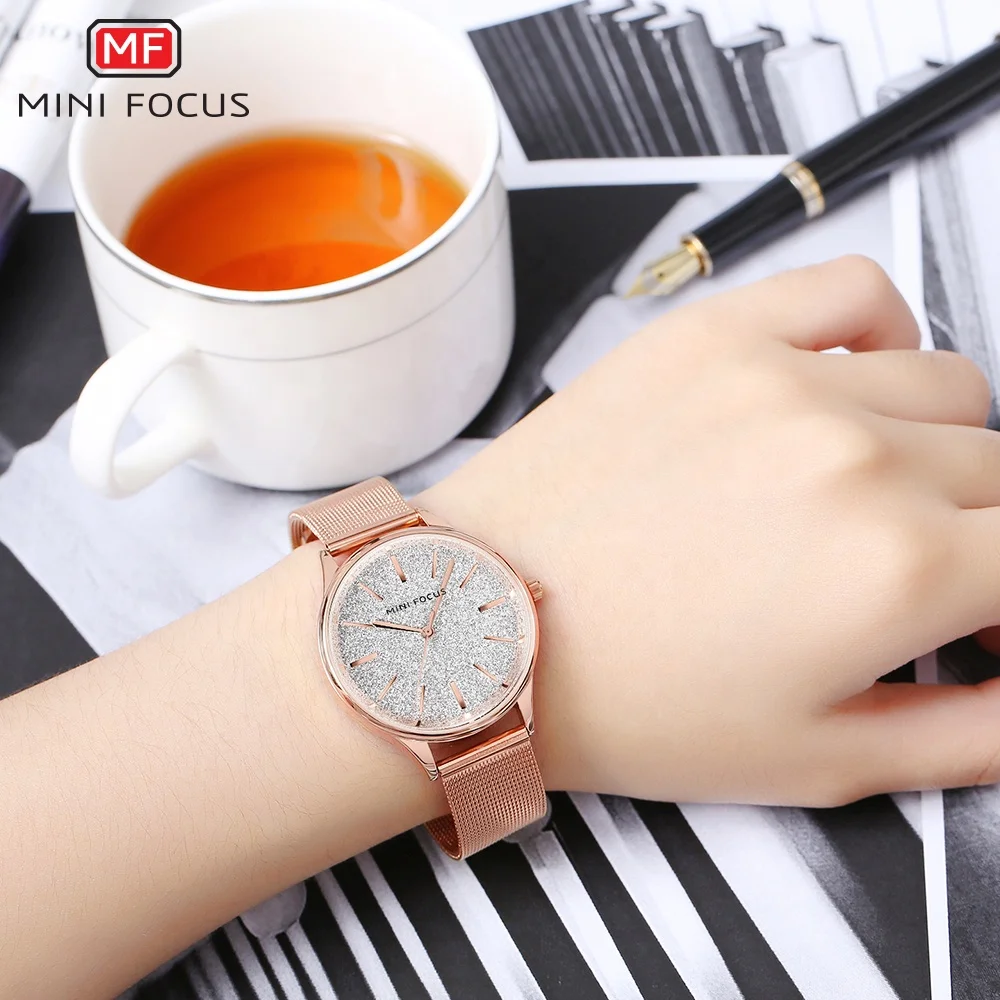 MINI FOCUS MF0044L High quality Diamond Shining women luxury brand ladies watches women wrist quartz watches with Leather band