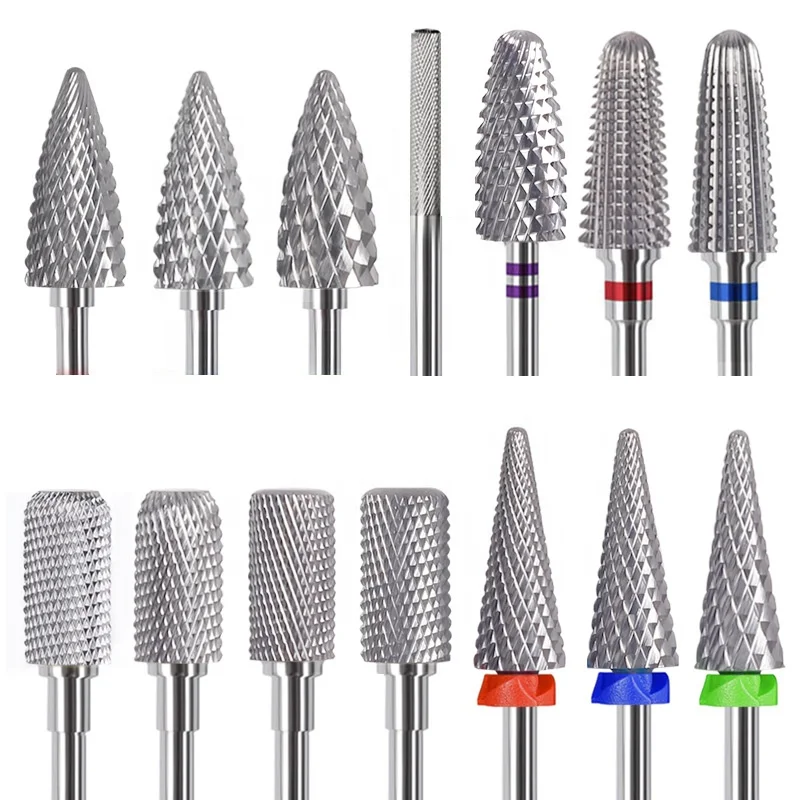Tungsten Carbide Nail Drill Bits Rotate Electric Carbide Milling Cutters for Manicure Gel Polish Remover Tungsten Nail Bit Drill