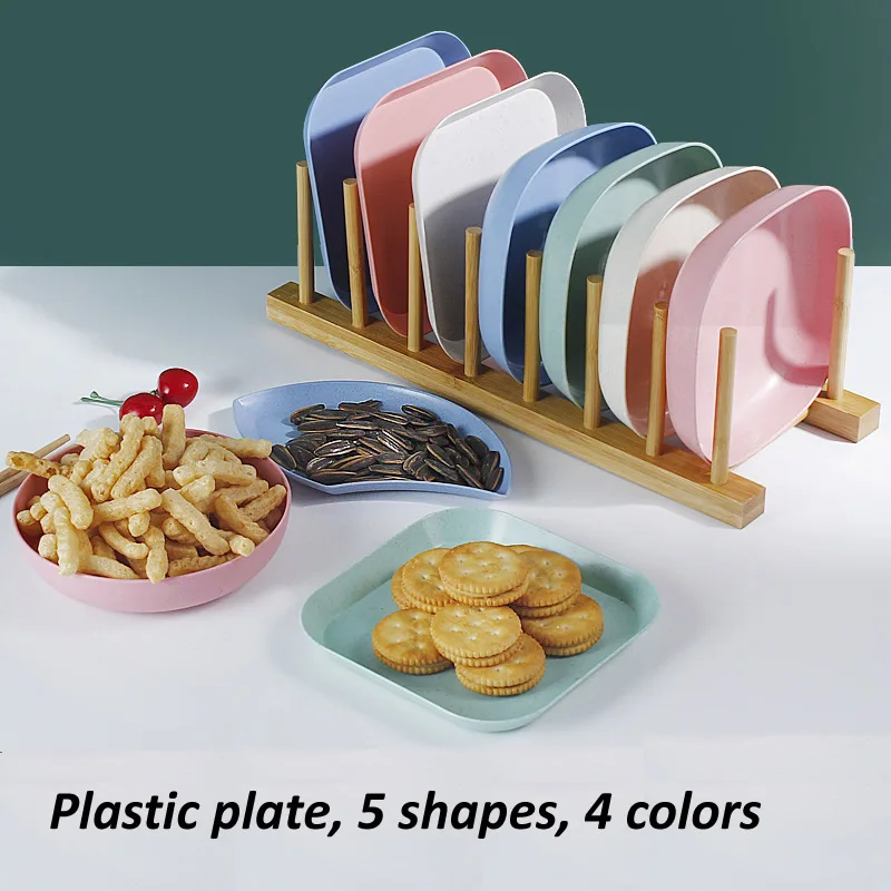 NW food grade PP wheat straw reusable square round lightweight snack storage dinner plastic plate