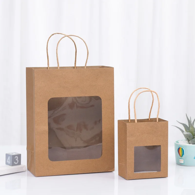 China Manufacturer 100% biodegradable Clear Window Brown Kraft Paper Bags Custom Print Logo