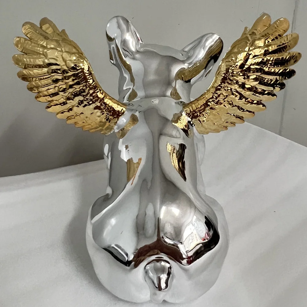 Resin Dog Figurine Colorful Chrome Wholesale Resin Dog Statues With Angel Wings For Home Decor