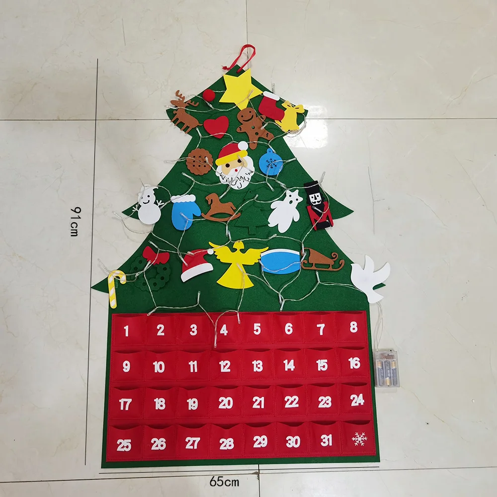 2022 new design DIY Christmas Tree Countdown Calendar Felt Christmas Tree Advent Calendar 31 Days