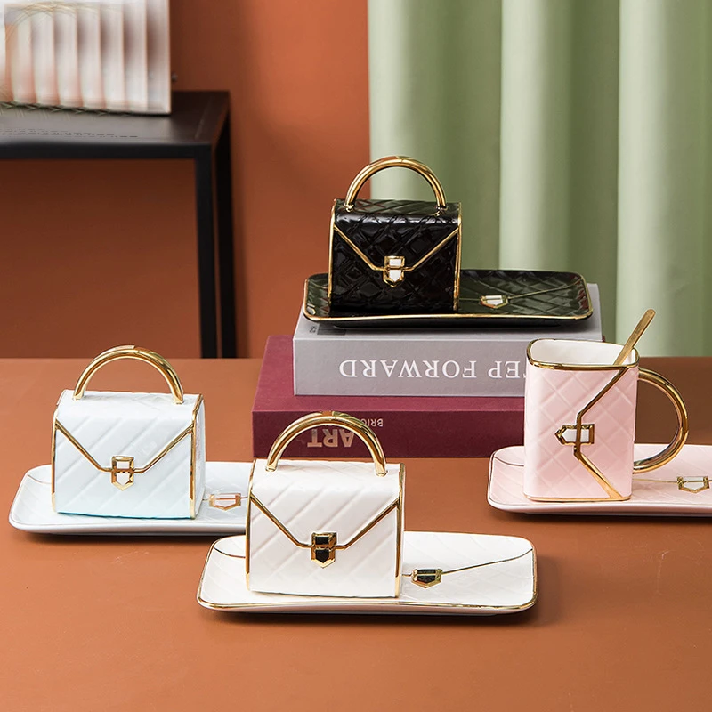 Кофейная чашка и блюдце с красным рисунком креативный керамический набор в форме пакета для закусок деловой подарок