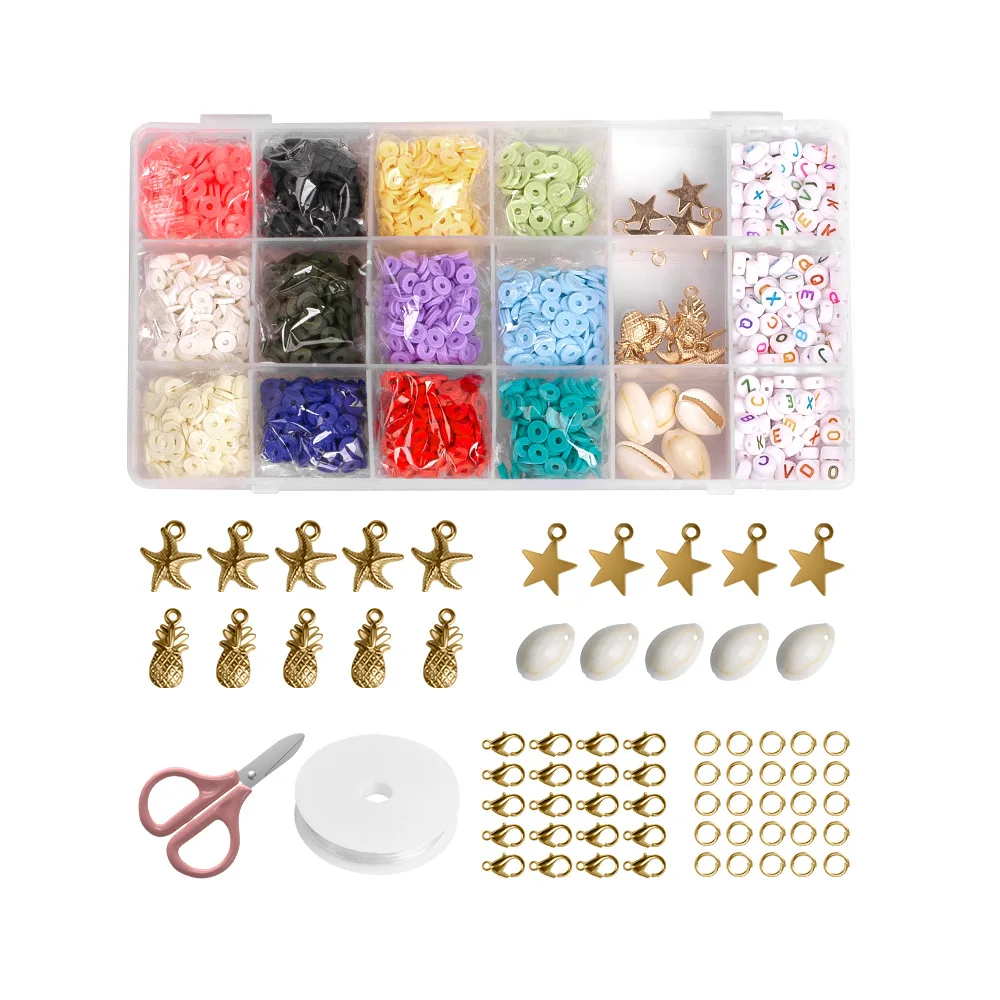 Hot sale 18grids flat round polymer clay spacer beads for jewelry making bracelet necklace earrings
