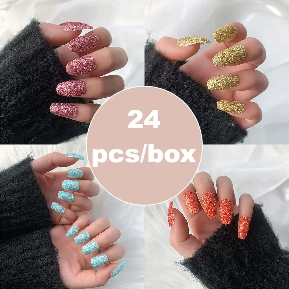 New Custom Design Luxury Personality Long Coffin Oval Finger Nails Full Cover Artificial Art Press On Acrylic Nails Tips