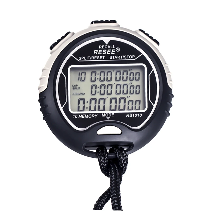 Resee Professional High Quality Multifunctional Sports 10 Lap Memory Stopwatch Analoq  Plastic Electronic Time Stopwatch