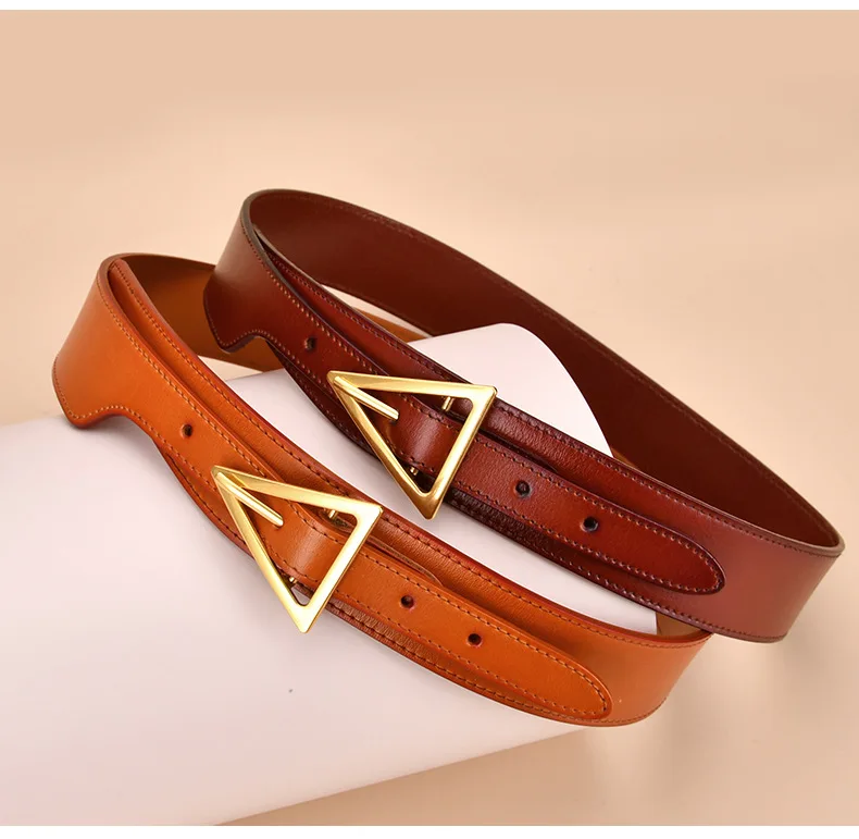 New Fashion Designer Belt Wide Irregularity Triangle Buckle High Quality Leather Waist Belt for Women