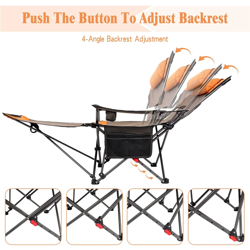 Durable Camping Chair With Removable Footrest Adjustable Backrest Lightweight Reclining Lounge Chairs
